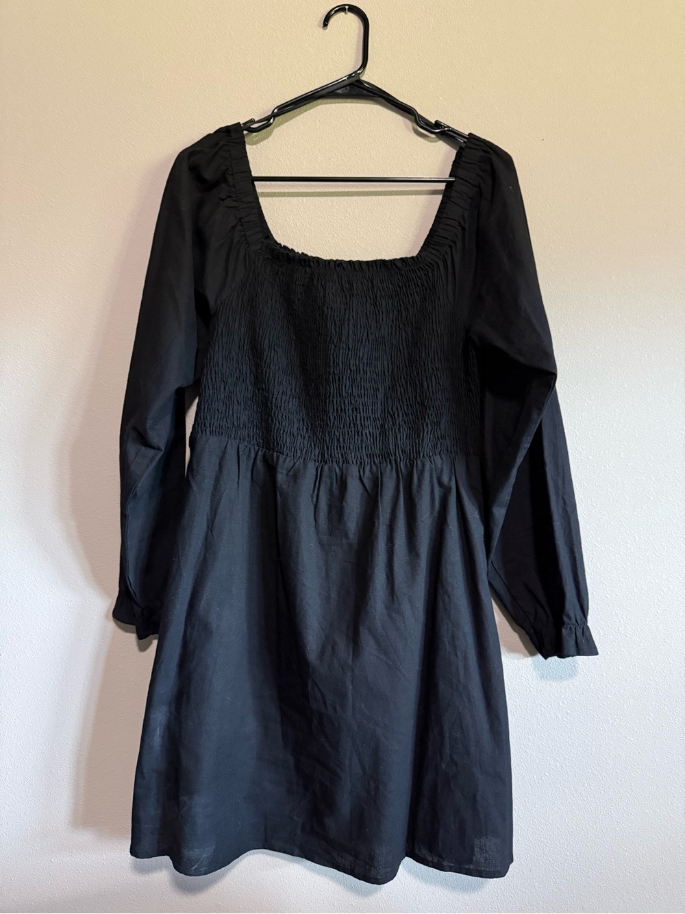 Tilly's Black Long Sleeve Smocked Square-Neck Mini Dress